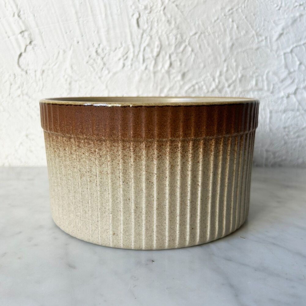 Mikasa Whole Wheat DX-100 7" Souffle Dish Japan Stoneware Brown Ribbed